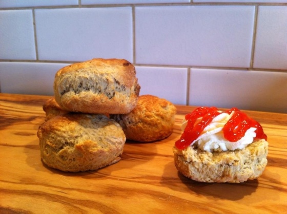 Sweet scones with jam and cream