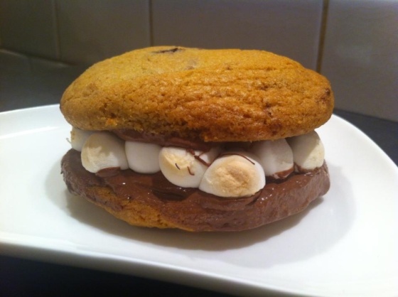 Chocolate, marshmallow and fudge cookie sandwich